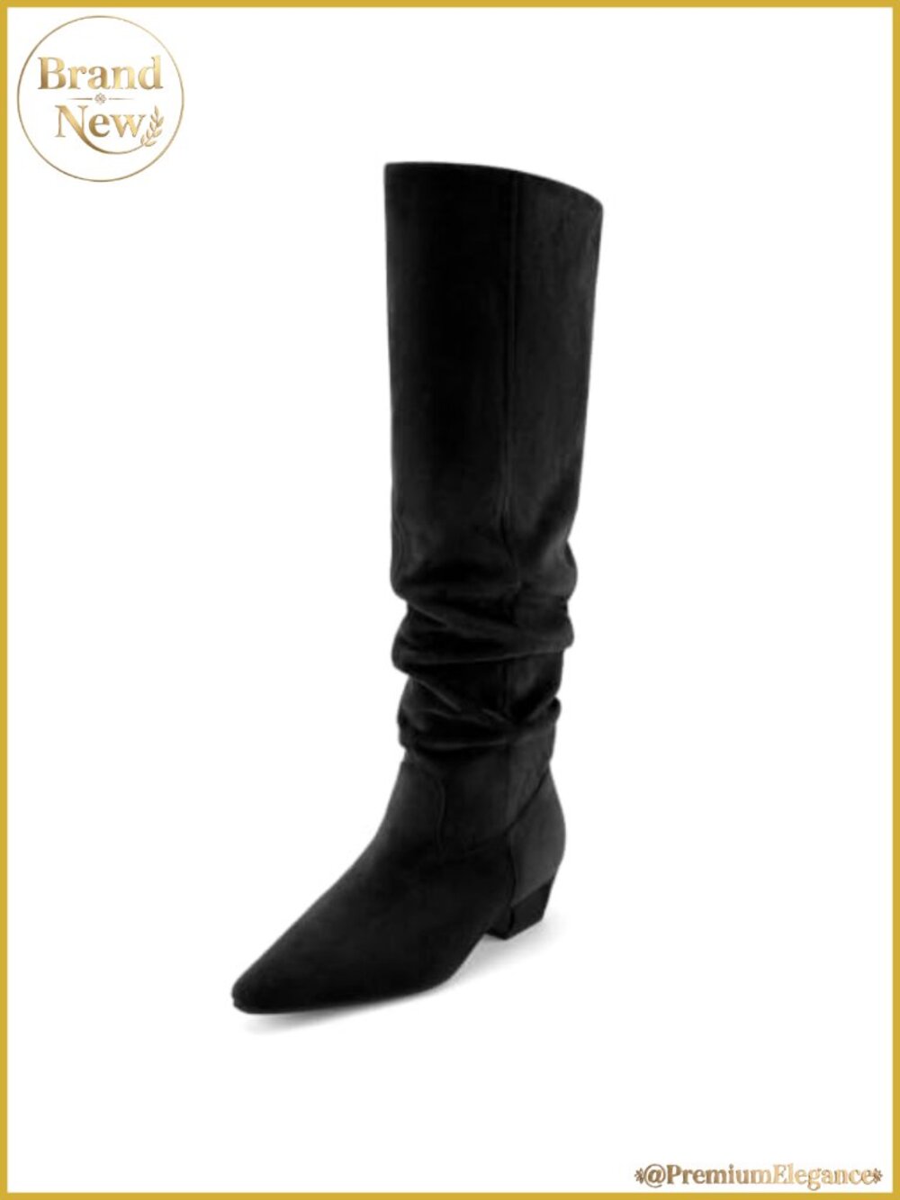 Slouchy Knee High Boots Chunky Heel Pointed Toe Suede Tall Boots